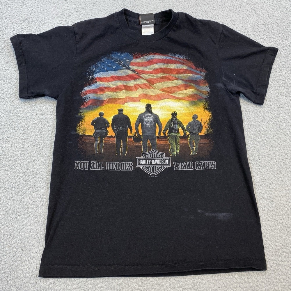 Harley Davidson Shirt Men's Medium Not All Heroes Wear Capes 2 Sided Las Vegas
